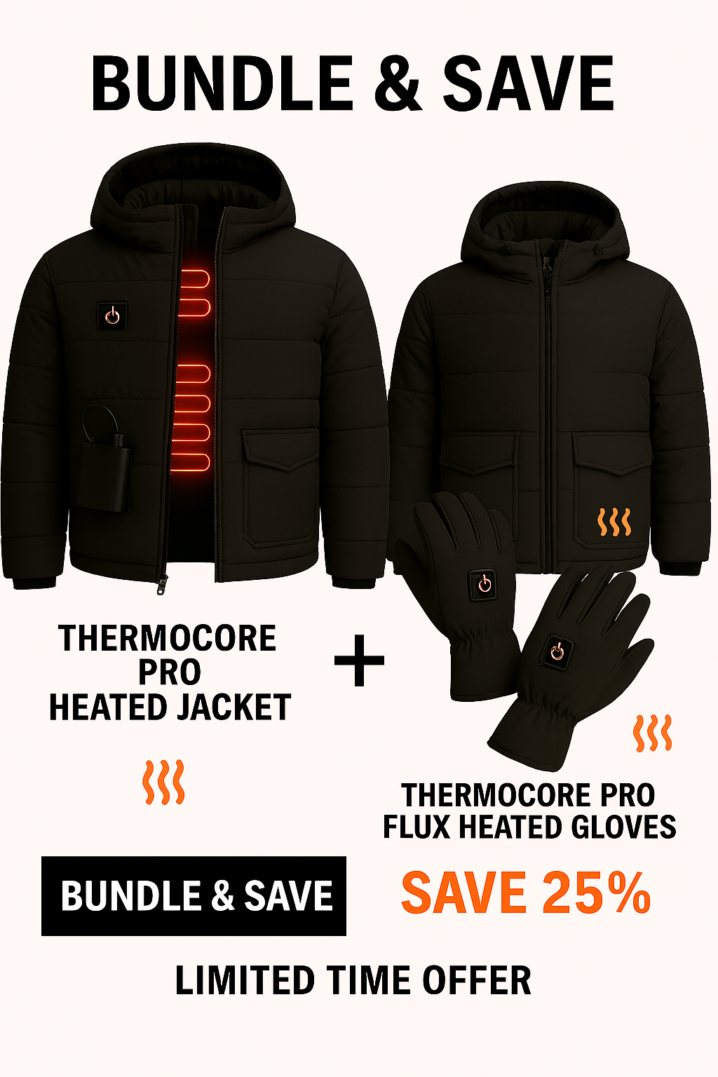 ThermoCore Pro™ Heated Jacket + Flux Heated Gloves = THE ULTIMATE WINTER POWER PACK