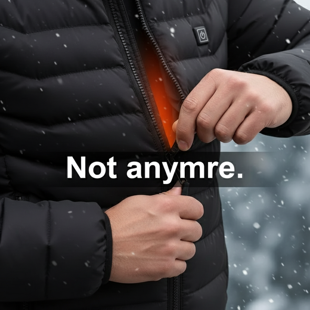 ThermoCore Pro jacket being zipped up with "Not anymore." text